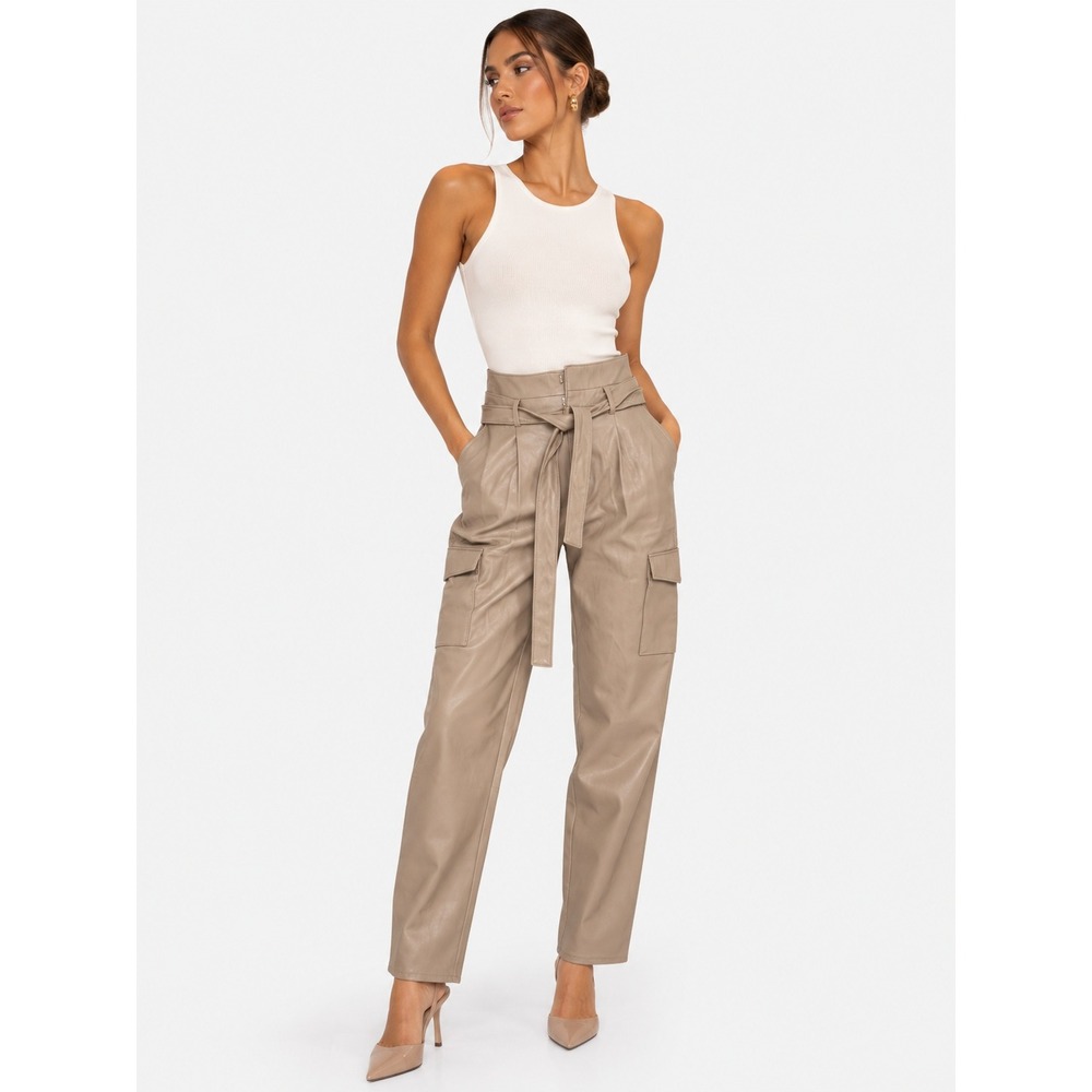 Paige Tami Pant Taupe Faux Leather Cargo Classic Pants Size 2 XS NEW NWT